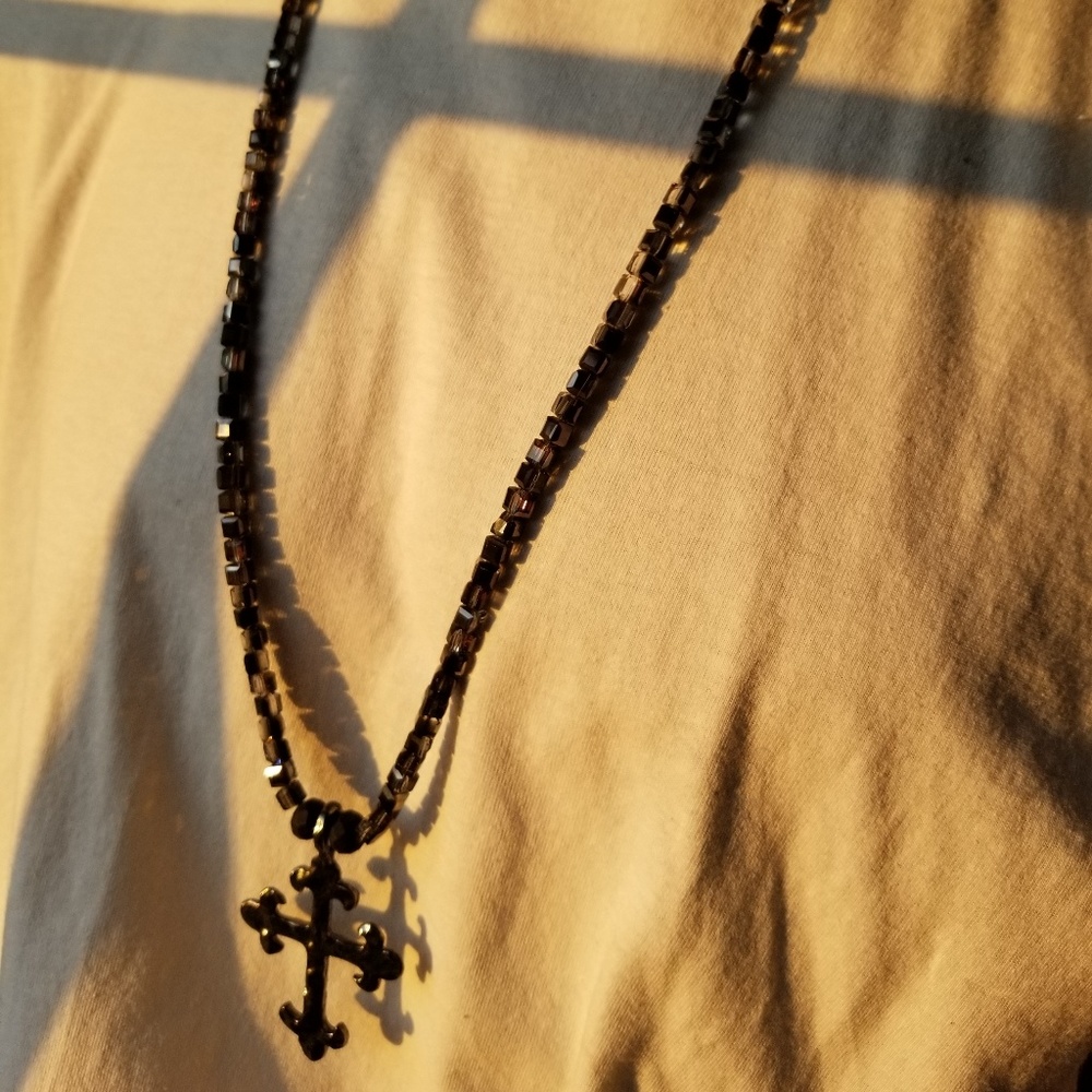 All Black Beaded Necklace w/Silvertone Hardware
